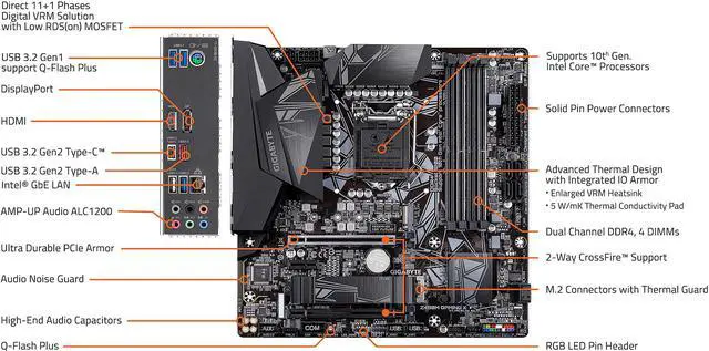 Alt view image 4 of 8 - GIGABYTE Z490M GAMING X LGA 1200 Intel Z490 Micro-ATX Motherboard with M.2, SATA 6Gb/s, USB 3.2 Gen 2