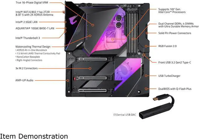 Alt view image 3 of 9 - GIGABYTE Z490 AORUS XTREME WATERFORCE LGA 1200 Intel Z490 E-ATX Motherboard with Triple M.2, SATA 6Gb/s, USB 3.2 Gen 2, WIFI 6, 10 GbE LAN, Dual Thunderbolt 3, All-In-One Monoblock