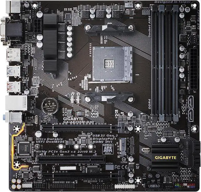 Main image of GIGABYTE GA-AB350M-D3H AMD AM4 SATA USB 3.1 Micro-ATX Motherboard (White Box)