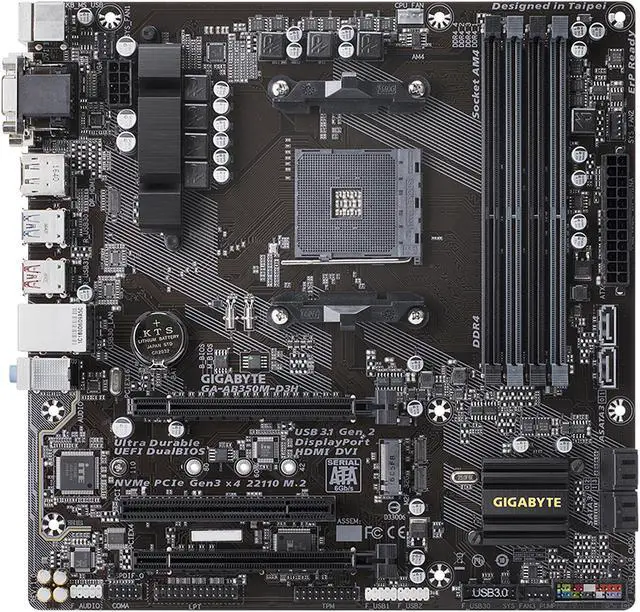 Alt view image 3 of 7 - GIGABYTE GA-AB350M-D3H AMD AM4 SATA USB 3.1 Micro-ATX Motherboard (White Box)