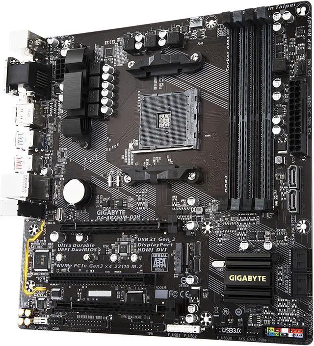Alt view image 4 of 7 - GIGABYTE GA-AB350M-D3H AMD AM4 SATA USB 3.1 Micro-ATX Motherboard (White Box)