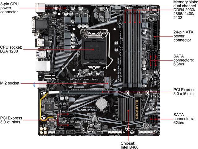 Alt view image 2 of 7 - GIGABYTE B460M DS3H LGA 1200 Intel B460 Micro-ATX Motherboard with M.2, SATA 6Gb/s, USB 3.2 Gen 1