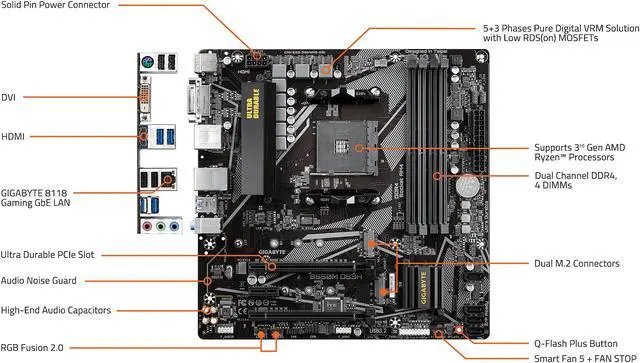 Alt view image 5 of 14 - GIGABYTE B550M DS3H AM4 AMD B550 Micro-ATX Motherboard with Dual M.2, SATA 6Gb/s, USB 3.2 Gen 1, PCIe 4.0