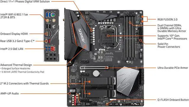 Alt view image 5 of 9 - GIGABYTE H470 AORUS PRO AX LGA 1200 Intel H470 ATX Intel Motherboard