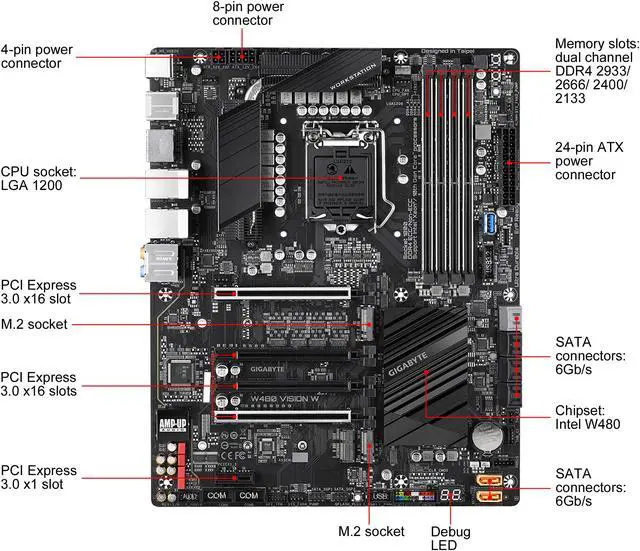 Alt view image 2 of 8 - GIGABYTE W480 VISION W LGA 1200 Intel W480 ATX Intel Motherboard