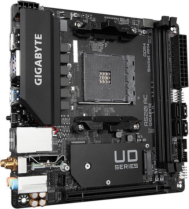 Alt view image 4 of 7 - GIGABYTE A520I AC mITX AM4 Direct 6 Phases Digital PWM with 55A DrMOS, GIGABYTE Gaming GbE LAN, Intel WiFi+Bluetooth, NVMe PCIe 3.0 x4 M.2, 3 Display Interfaces, Q-Flash Plus, RGB Fusion 2.0, Motherboard