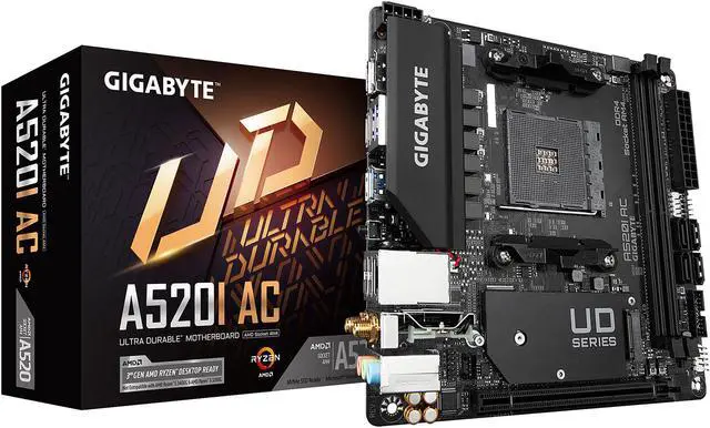 Alt view image 6 of 7 - GIGABYTE A520I AC mITX AM4 Direct 6 Phases Digital PWM with 55A DrMOS, GIGABYTE Gaming GbE LAN, Intel WiFi+Bluetooth, NVMe PCIe 3.0 x4 M.2, 3 Display Interfaces, Q-Flash Plus, RGB Fusion 2.0, Motherboard