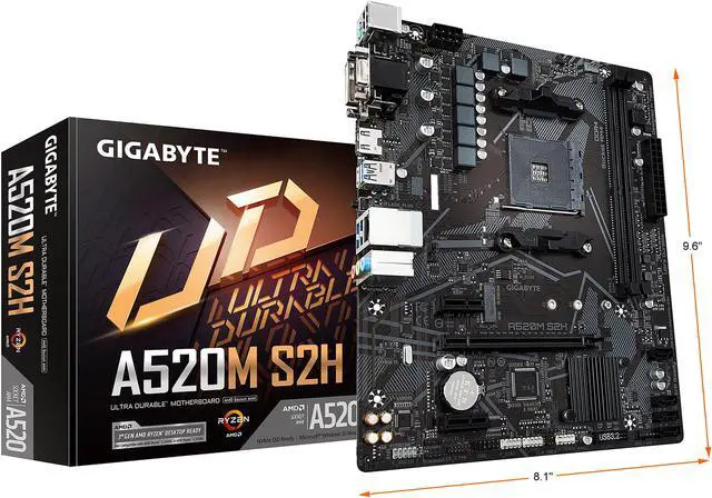Alt view image 7 of 7 - GIGABYTE A520M S2H mATX AM4 4+3 Phases Digital PWM, GIGABYTE Gaming GbE LAN, NVMe PCIe 3.0 x4 M.2, 3 Display Interfaces, Q-Flash Plus, RGB Fusion 2.0, Motherboard