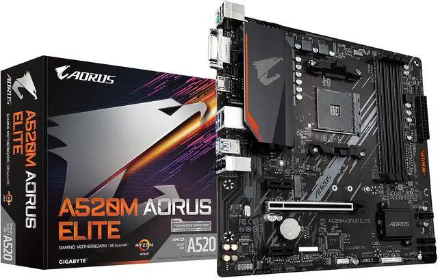 Alt view image 6 of 7 - GIGABYTE A520M AORUS ELITE mATX AM4 5+3 Phases Digital PWM, GIGABYTE Gaming GbE LAN, NVMe PCIe 3.0 x4 M.2, 2 Display Interfaces, Q-Flash Plus, RGB Fusion 2.0, Motherboard