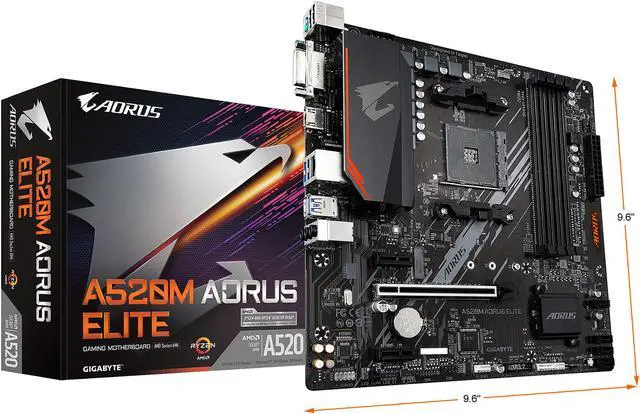 Alt view image 7 of 7 - GIGABYTE A520M AORUS ELITE mATX AM4 5+3 Phases Digital PWM, GIGABYTE Gaming GbE LAN, NVMe PCIe 3.0 x4 M.2, 2 Display Interfaces, Q-Flash Plus, RGB Fusion 2.0, Motherboard