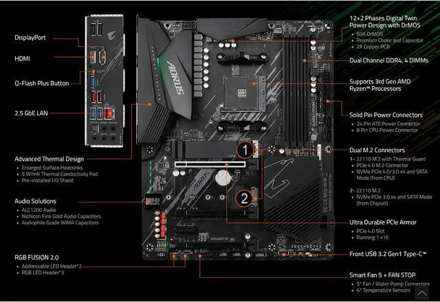 Alt view image 7 of 7 - GIGABYTE B550 AORUS ELITE V2 AM4 AMD B550 ATX Motherboard with Dual M.2, SATA 6Gb/s, USB 3.2 Gen 2, 2.5 GbE LAN, PCIe 4.0