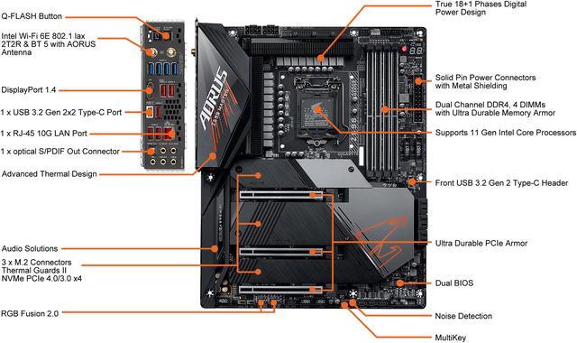 Alt view image 2 of 6 - GIGABYTE Z590 AORUS MASTER LGA 1200 Intel Z590 ATX Motherboard with Triple M.2, PCIe 4.0, USB 3.2 Gen2X2 Type-C, Intel WIFI 6E, AQUANTIA 10GbE LAN
