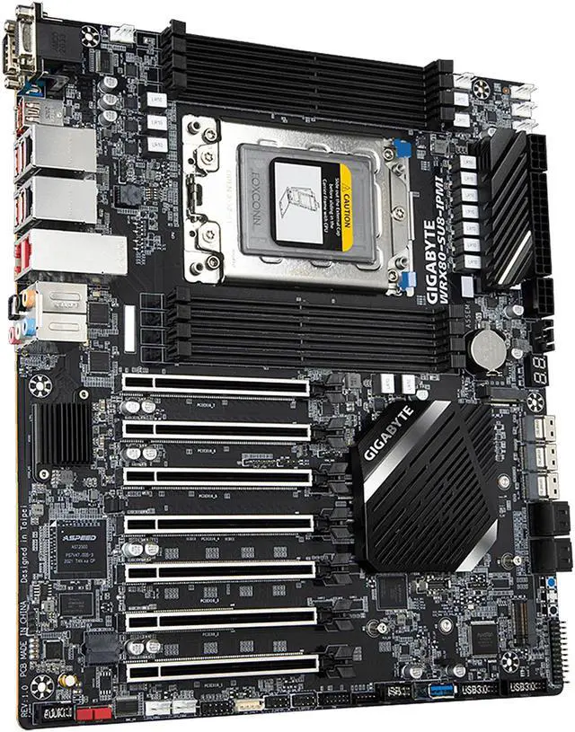 Alt view image 3 of 7 - GIGABYTE AMD WRX80 Motherboard with sWRX8 4094 Socket, 8-Channel DDR4 RDIMM 8 x DIMMs, Aspeed AST2500 BMC, Dual M.2, Dual Intel Server 10G and 1G LAN, 7 x PCIe 4.0 x16 Slots for Multi Cards - WRX80-SU8-IPMI (rev. 1.0)