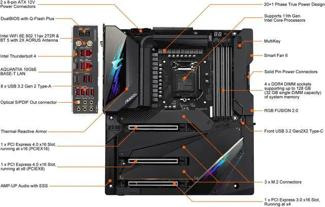 Alt view image 2 of 9 - GIGABYTE Z590 AORUS XTREME LGA 1200 Intel Z590 EATX Motherboard with Triple M.2, PCIe 4.0, USB 3.2 Gen2X2 Type-C, Intel WIFI 6E, AQUANTIA 10GbE LAN, Intel Thunderbolt 4, ESSential USB DAC and AORUS PRO Gen4 AIC Adaptor