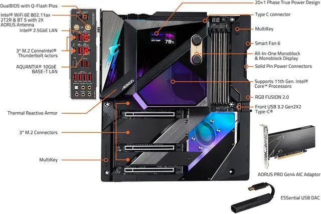 Alt view image 6 of 7 - GIGABYTE Z590 AORUS XTREME WATERFORCE (Z590 AORUS XTREME WB) LGA 1200 Intel Z590 Extended ATX Motherboard with Triple M.2, PCIe 4.0, USB 3.2 Gen2X2 Type-C, Intel WIFI 6E, 2.5GbE LAN, AQUANTIA 10GbE BASE-T LAN