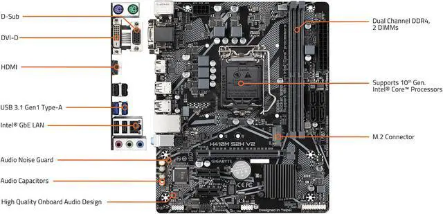 Alt view image 5 of 7 - GIGABYTE H410M S2H V2 LGA 1200 Intel H470 Micro-ATX Motherboard with M.2, SATA 6Gb/s, USB 3.2 Gen 1