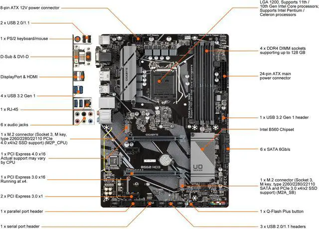 Alt view image 3 of 9 - GIGABYTE B560 HD3 LGA 1200 Intel B560 ATX Intel Motherboard