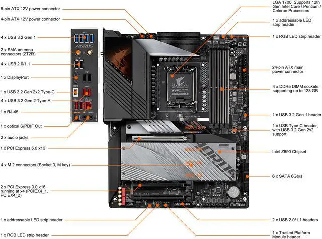 Alt view image 3 of 7 - GIGABYTE Z690 AORUS ULTRA LGA 1700 Intel Z690 ATX Motherboard with DDR5, Quad M.2, PCIe 5.0, USB 3.2 Gen2X2 Type-C, WiFi 6, 2.5GbE LAN