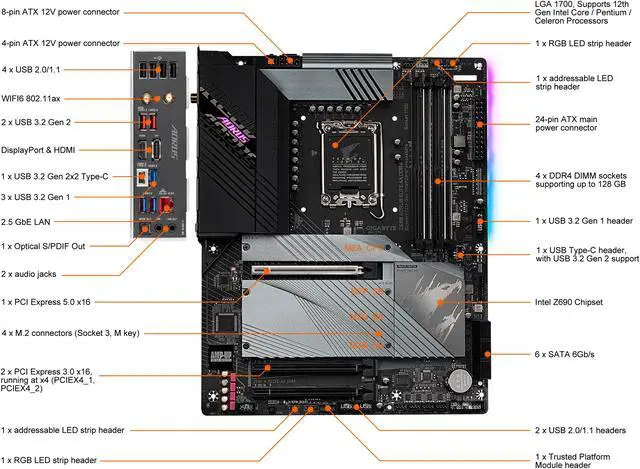 Alt view image 2 of 8 - GIGABYTE Z690 AORUS ELITE AX DDR4 LGA 1700 Intel Z690 ATX Motherboard with DDR4, Quad M.2, PCIe 5.0, USB 3.2 Gen2X2 Type-C, WiFi 6, 2.5GbE LAN