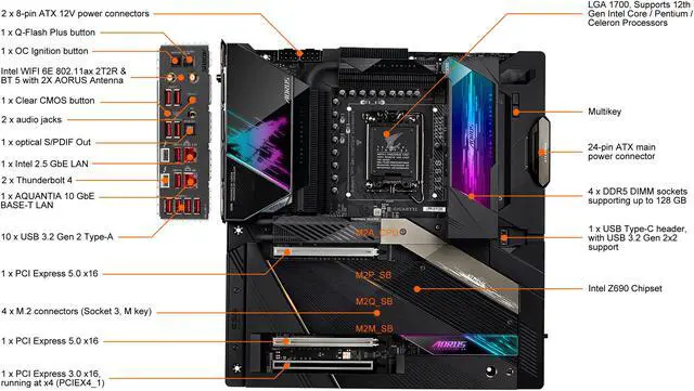 Alt view image 2 of 8 - GIGABYTE Z690 AORUS XTREME LGA 1700 Intel Z690 EATX Motherboard with DDR5, Quad M.2, PCIe 5.0, USB 3.2 Gen2X2 Type-C, Intel WiFi 6E, AQUANTIA 10GbE LAN, Intel Thunderbolt 4