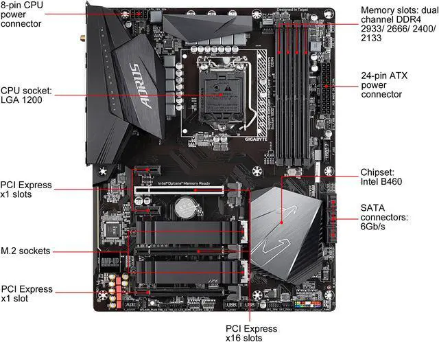 Alt view image 2 of 6 - GIGABYTE B460 AORUS PRO AC LGA 1200 Intel B460 ATX Intel Motherboard