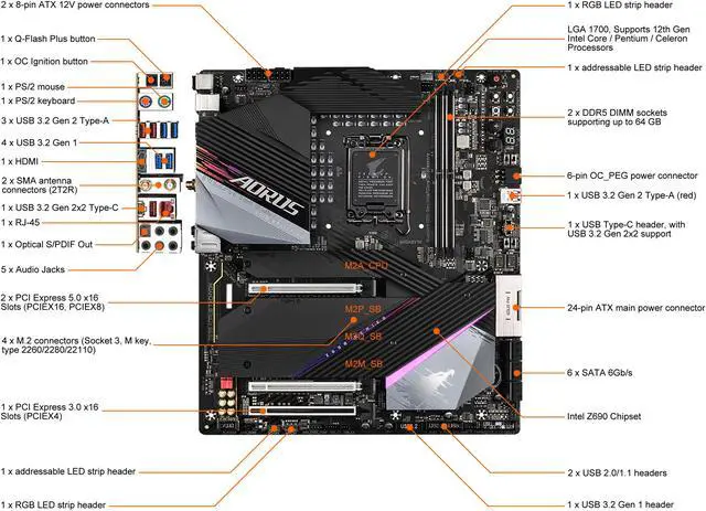 Alt view image 2 of 7 - GIGABYTE Z690 AORUS TACHYON LGA 1700 Intel Z690 EATX Motherboard with DDR5, Quad M.2, PCIe 5.0, USB 3.2 Gen2X2 Type-C, Intel WiFi 6E, Intel 2.5 GbE LAN