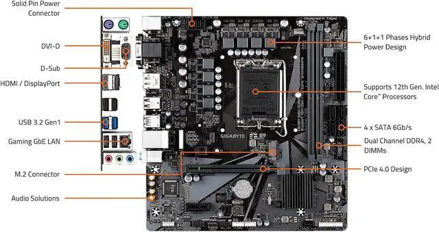 Alt view image 6 of 8 - GIGABYTE H610M S2H DDR4 H610 Intel LGA 1700 Micro ATX Motherboard with DDR4, Single M.2, PCIe 4.0, USB 3.2 Gen1, Realtek GbE LAN