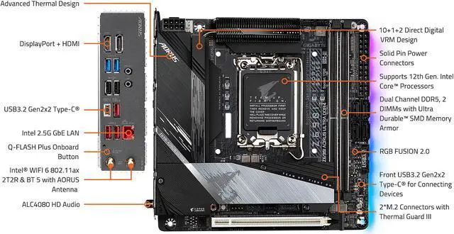 Alt view image 5 of 8 - GIGABYTE Z690I AORUS ULTRA LITE (rev. 1.0) LGA 1700 DDR5 Mini ITX Intel Motherboard