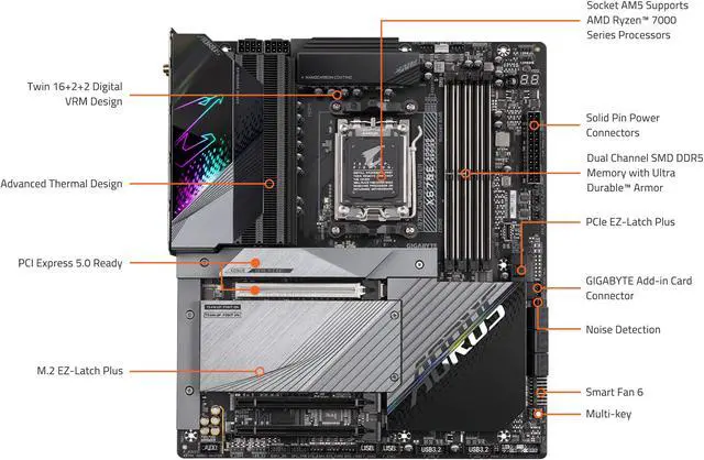 Alt view image 4 of 6 - GIGABYTE X670E AORUS MASTER AM5 LGA 1718 AMD X670E EATX Motherboard with 5-Year Warranty DDR5, Quad M.2, PCIe 5.0, USB 3.2 Gen2X2 Type-C, Intel WiFi 6E, Intel 2.5GbE LAN, Q-Flash Plus, EZ-Latch Plus