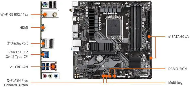 Alt view image 6 of 6 - GIGABYTE B760M DS3H AX DDR4 LGA 1700 Intel B760 M-ATX Motherboard with DDR4, Dual M.2, PCIe 4.0, USB 3.2 Gen 2 Type-C, WiFi 6E, 2.5GbE LAN, Q-Flash Plus, PCIe EZ-Latch