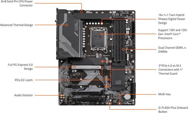 Alt view image 7 of 7 - GIGABYTE Z790 UD AX LGA 1700 Intel Z790 ATX Motherboard with DDR5, Triple M.2, PCIe 5.0, USB 3.2 Gen2X2 Type-C, Intel Wi-Fi 6E, 2.5GbE LAN, PCIe EZ-Latch, Multi-Key