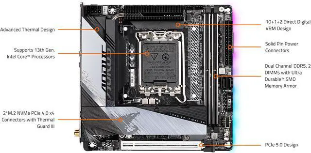 Alt view image 6 of 6 - GIGABYTE Z790I AORUS ULTRA LGA 1700 Intel Z790 Mini-ITX Motherboard with DDR5, Dual M.2, PCIe 5.0, USB 3.2 Gen2X2 Type-C, Intel Killer Wi-Fi 6E, Intel 2.5GbE LAN, Q-Flash Plus