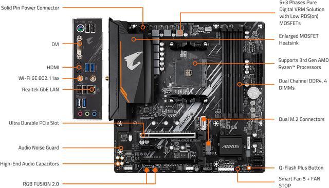 Alt view image 6 of 6 - GIGABYTE B550M AORUS ELITE AX (rev 1.3) AM4 AMD B550 Micro-ATX Motherboard with Single M.2, SATA 6Gb/s, USB 3.2 Gen 1, Realtek GbE LAN, PCIe 4.0