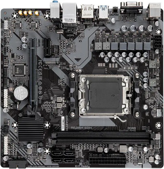 Alt view image 5 of 6 - GIGABYTE A620M S2H AM5 LGA 1718 AMD A620 M-ATX Motherboard with 3-Year Warranty, DDR5, Single M.2, PCIe 4.0, USB 3.2 Gen1, Realtek 1GbE LAN, Q-Flash Plus, PCIe EZ-Latch