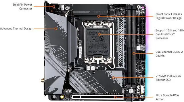 Alt view image 2 of 7 - GIGABYTE B760I AORUS PRO LGA 1700 Intel B760 DDR5 SATA 6Gb/s Mini ITX Motherboard