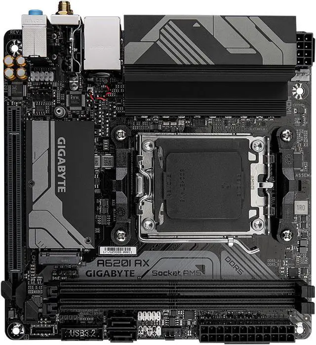 Alt view image 4 of 6 - GIGABYTE A620I AX AM5 LGA 1718 AMD A620 Mini-ITX Motherboard, DDR5, Single M.2, PCIe 4.0, USB 3.2 Gen1 Type-C, Realtek Wi-Fi 6E, Realtek 2.5GbE, Q-Flash Plus, PCIe EZ-Latch