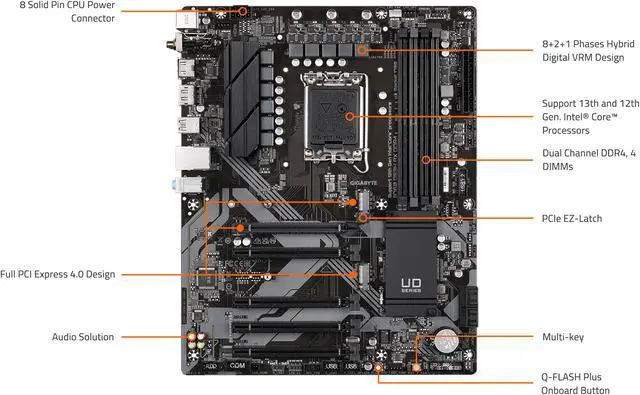 Alt view image 7 of 7 - GIGABYTE B760 DS3H AX DDR4 LGA 1700 Intel B760 ATX Motherboard with DDR4, M.2, PCIe 4.0, USB 3.2 Gen 2 Type-C, WiFi 6E Realtek GbE LAN, Q-Flash Plus, PCIe EZ-Latch