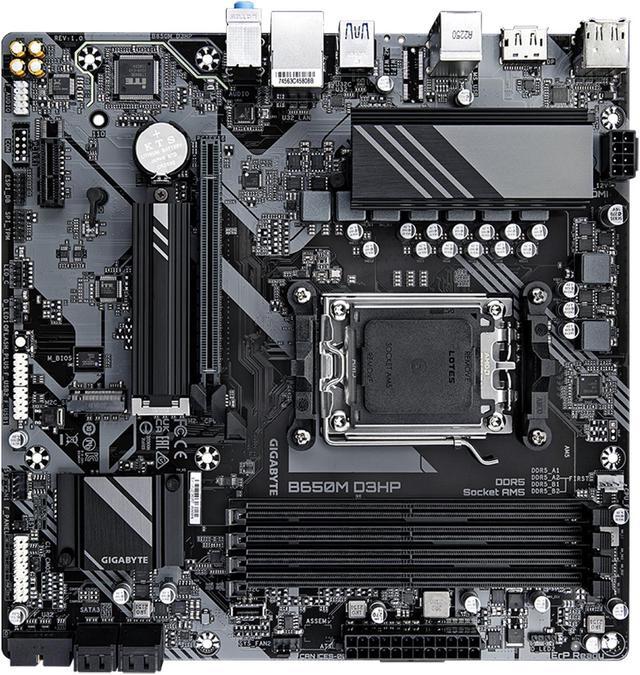 Alt view image 4 of 6 - GIGABYTE B650M D3HP AM5 LGA 1718 AMD B650 M-ATX Motherboard with 5-Year Warranty, DDR5, 2x PCIe 4.0 M.2, PCIe 4.0, USB 3.2 Gen2 Type-C, 2.5GbE LAN