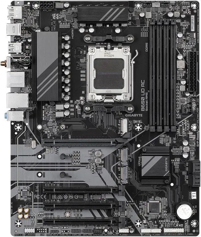 Alt view image 2 of 6 - GIGABYTE B650 UD AC (rev. 1.0) AM5 LGA 1718 AMD B650 ATX Motherboard with 5-Year Warranty, DDR5, PCIe 4.0 M.2, PCIe 4.0, USB 3.2 Gen2x2 Type-C, GbE LAN