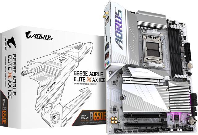 Main image of GIGABYTE B650E AORUS ELITE X AX ICE AM5 LGA 1718 AMD B650 ATX Motherboard with 5-Year Warranty, DDR5, 3x M.2, PCIe 5.0, USB 3.2 Gen2X2 Type-C, WiFi 6E, 2.5GbE LAN, Q-Flash Plus, EZ-Latch Plus