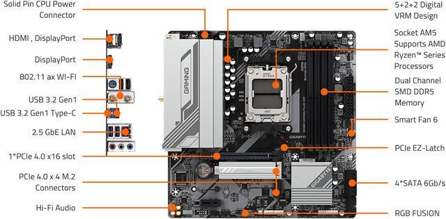 Alt view image 5 of 5 - GIGABYTE B650M GAMING PLUS WIFI AM5 LGA 1718 AMD B650 M-ATX, DDR5, PCIe 4.0 M.2, PCIe 4.0, USB 3.2 Gen 1 Type-C, Wi-Fi 6E, 2.5GbE LAN
