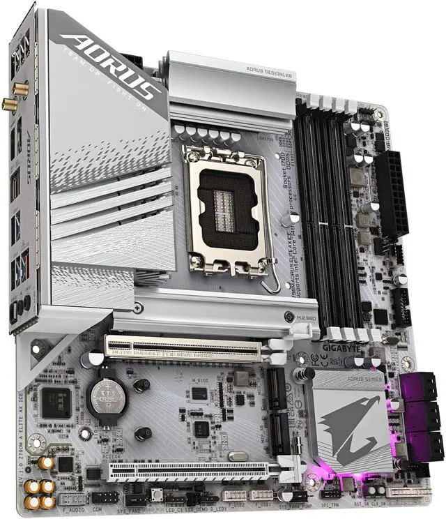 Alt view image 3 of 4 - GIGABYTE Z790M AORUS ELITE AX ICE LGA 1700 Intel Z790 M-ATX Motherboard with DDR5, Triple M.2, PCIe 5.0, USB 3.2 Gen2X2 Type-C, Intel Wi-Fi 6E, 2.5GbE LAN, Q-Flash Plus, EZ-Latch Plus