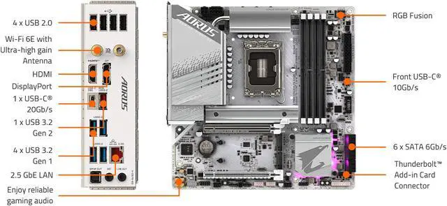 Alt view image 4 of 4 - GIGABYTE Z790M AORUS ELITE AX ICE LGA 1700 Intel Z790 M-ATX Motherboard with DDR5, Triple M.2, PCIe 5.0, USB 3.2 Gen2X2 Type-C, Intel Wi-Fi 6E, 2.5GbE LAN, Q-Flash Plus, EZ-Latch Plus