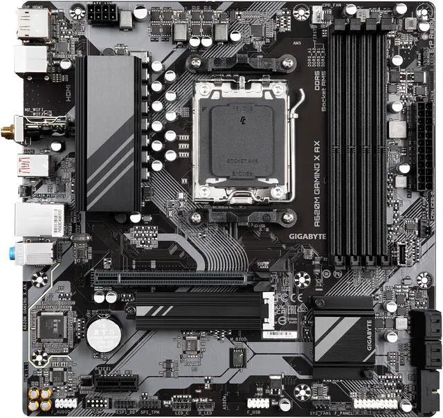 Alt view image 2 of 5 - GIGABYTE A620M GAMING X AX (Rev. 1.1) AM5 LGA 1718 AMD A620 M-ATX, DDR5, PCIe 4.0 M.2, PCIe 4.0, USB 3.2 Gen1x2 Type-C, Wi-Fi 6E, Realtek 1GbE LAN, Q-Flash Plus, PCIe EZ-Latch