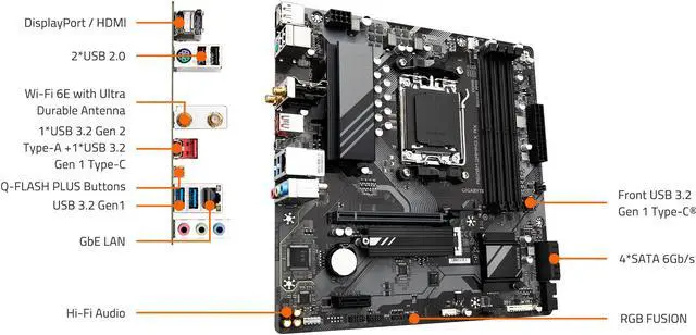 Alt view image 4 of 5 - GIGABYTE A620M GAMING X AX (Rev. 1.1) AM5 LGA 1718 AMD A620 M-ATX, DDR5, PCIe 4.0 M.2, PCIe 4.0, USB 3.2 Gen1x2 Type-C, Wi-Fi 6E, Realtek 1GbE LAN, Q-Flash Plus, PCIe EZ-Latch