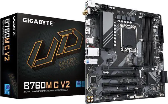Main image of GIGABYTE B760M C V2 LGA 1700 Intel B760 M-ATX Motherboard with DDR5, Triple M.2, PCIe 4.0, USB 3.2 Gen 2x2 Type-C, WiFi 6, 1GbE LAN, Q-Flash Plus, EZ-Latch