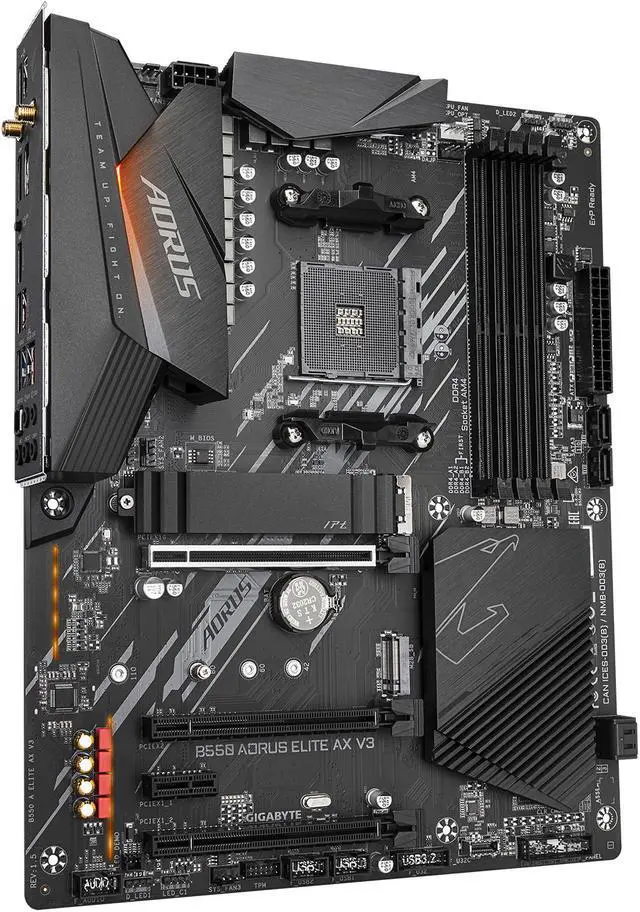 Alt view image 3 of 5 - GIGABYTE B550 AORUS ELITE AX V3 AM4 AMD B550 ATX Motherboard with Dual M.2, SATA 6Gb/s, USB 3.2 Gen 2, Wi-Fi 6, 1GbE LAN, PCIe 4.0