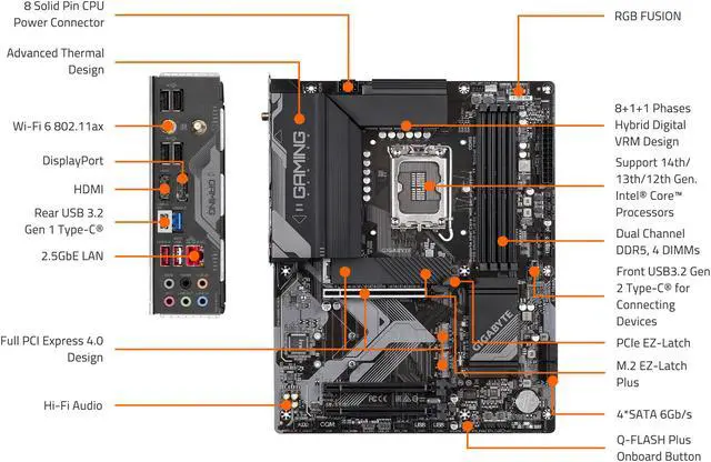 Alt view image 5 of 5 - GIGABYTE Z790 GAMING PLUS AX LGA 1700 Intel Z790 ATX Motherboard with DDR5, Triple M.2, PCIe 4.0, USB 3.2 Gen2 Type-C, Realtek Wi-Fi 6, Realtek LAN, Q-Flash Plus, EZ-Latch