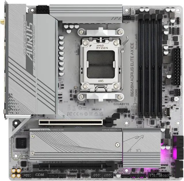 Alt view image 2 of 6 - GIGABYTE B650M AORUS ELITE AX ICE AM5 LGA 1718 AMD B650 M-ATX Motherboard, DDR5, 2x M.2, PCIe 5.0, USB 3.2 Gen2X2 Type-C, 2.5GbE LAN, Q-Flash Plus, EZ-Latch
