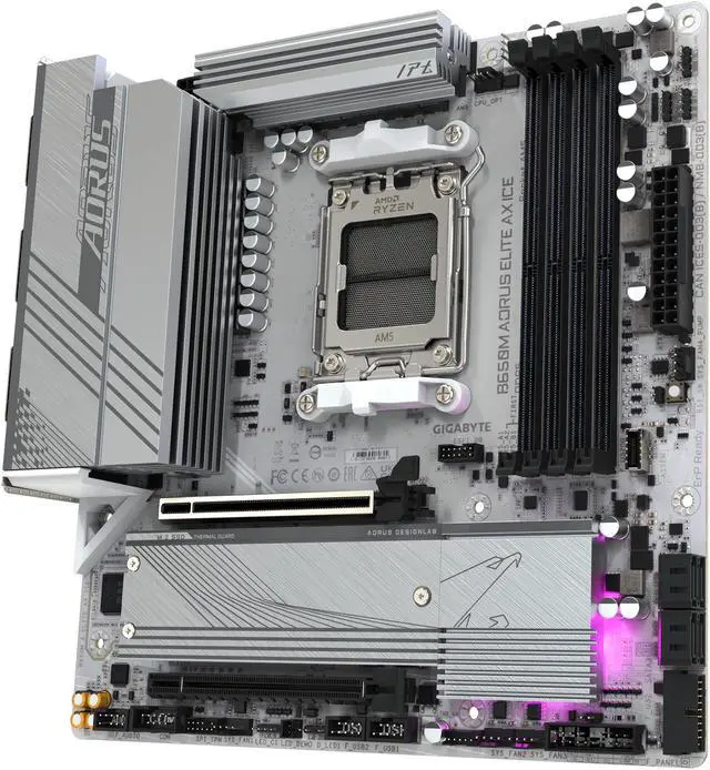 Alt view image 4 of 6 - GIGABYTE B650M AORUS ELITE AX ICE AM5 LGA 1718 AMD B650 M-ATX Motherboard, DDR5, 2x M.2, PCIe 5.0, USB 3.2 Gen2X2 Type-C, 2.5GbE LAN, Q-Flash Plus, EZ-Latch